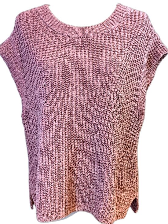 Old Navy | Lightweight Shaker Stitch Pink Short Sleeve Sweater | Size Medium - Picture 2 of 11